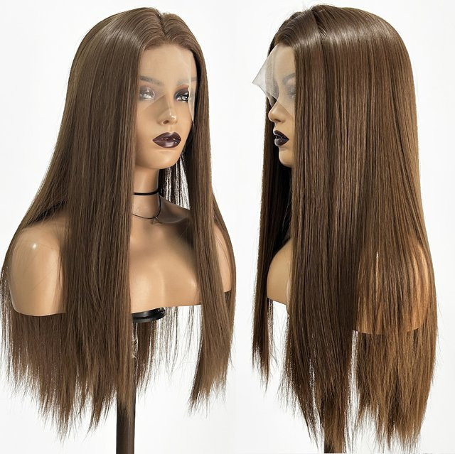 AIMEYA Lace Front Perücke, braun, gerade, synthetisch, Damen - Bild 1