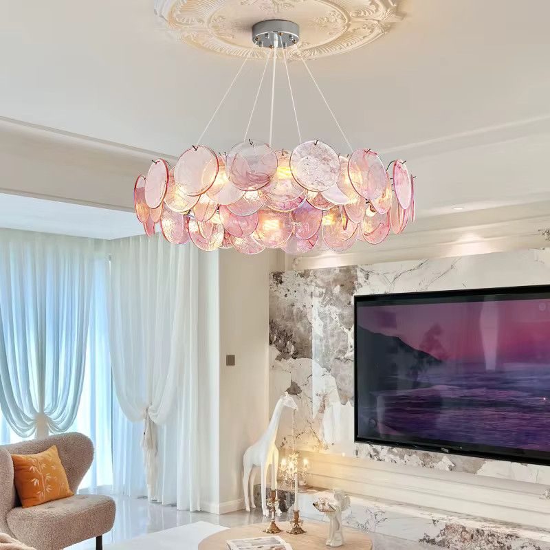 Artpad Murano-Glas-Kronleuchter in Rosa und Bunt im französischen Luxus-Stil mit runden Kristall-Dekorelementen - Bild 1