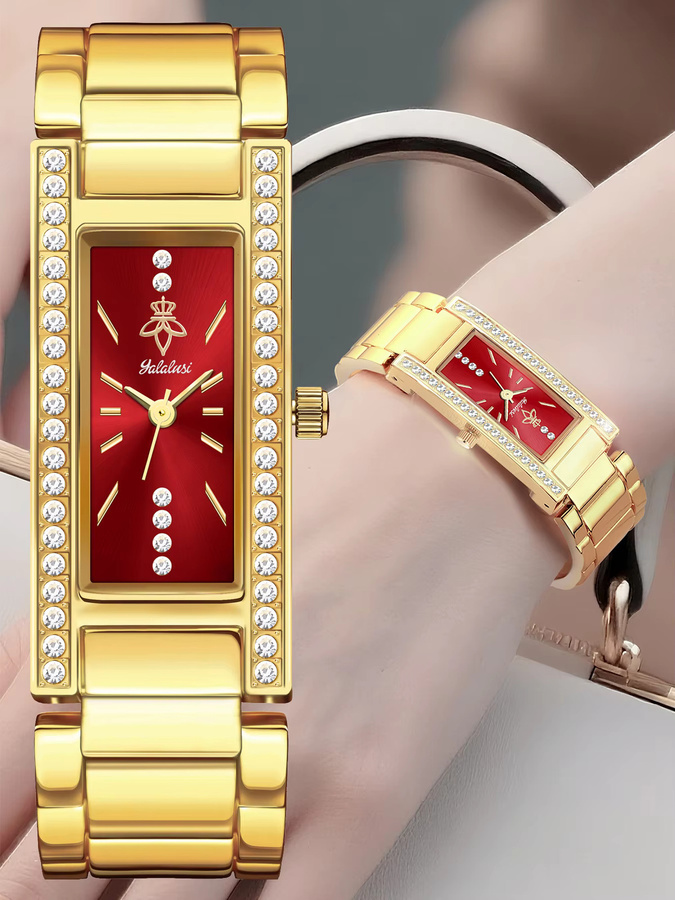 YaLaLuSi Armbanduhr Quarz, Kristall, Gold, Schwarz, Damen - Bild 5