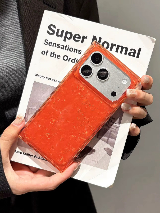 Stoßfeste Glitzer-Handyhülle mit geradem Rand für Apple iPhone 17 16 15 14 13 Pro Max in Orange und Pink - Bild 3