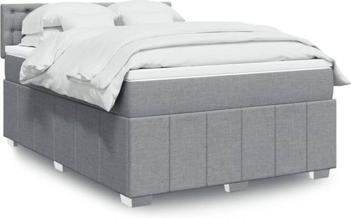 Vidaxl Boxspringbett mit Matratze in Grau und Weiß aus Stoff, B/T/H: 140 x 190 x 100,5 cm - Bild 1