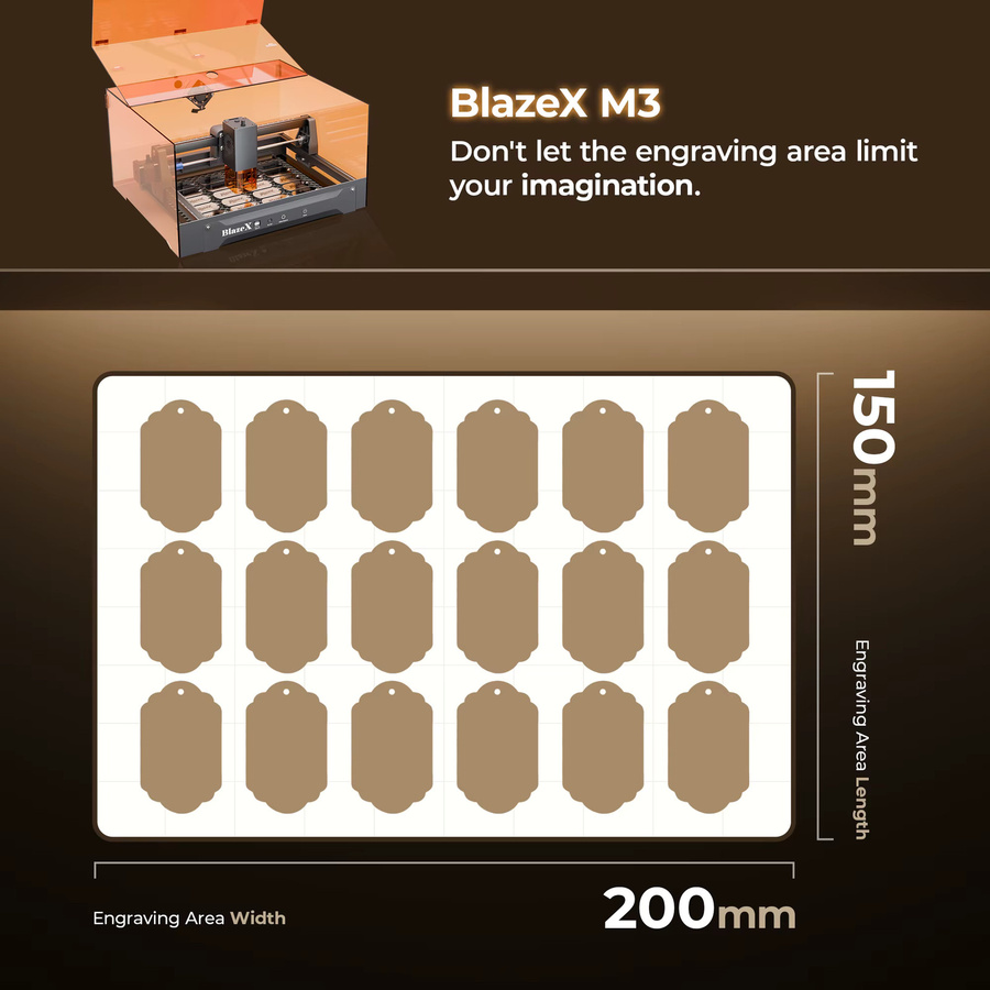 BlazeX M3 5W Laser-Graviermaschine Klasse 1 mit Wabenbett, Schutzgehäuse und Materialset für Holz, Metall, Glas und Leder - Bild 3