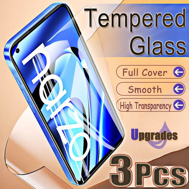 3er-Set gehärtetes Glas als Displayschutz für Realme Narzo 50 Pro und Narzo 50, transparent, HD-Schutz mit Fingerabdruck-Entsperrung - Bild 1