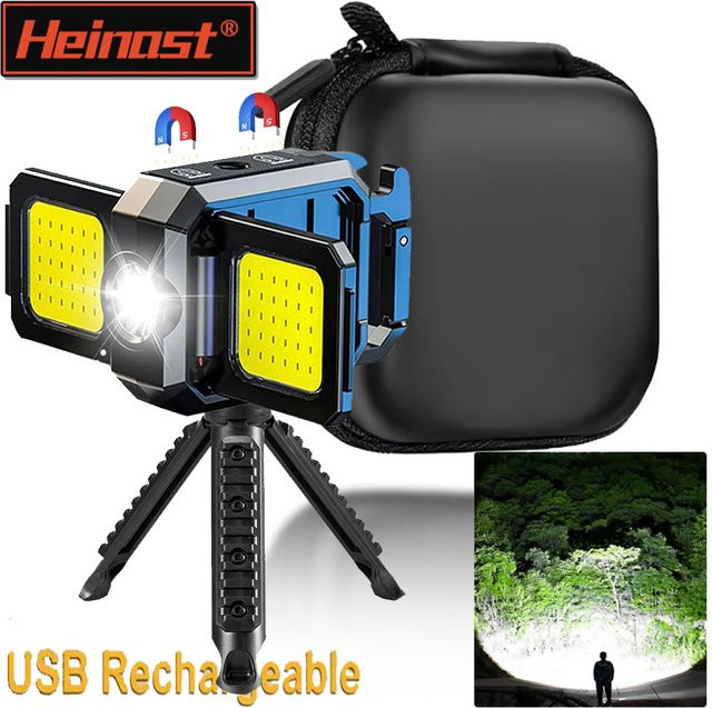 Heinast Mini Schlüsselanhänger Taschenlampe mit COB LED, USB wiederaufladbar, Schwarz, multifunktionales Arbeitslicht mit faltbarem Seitenlicht - Bild 1