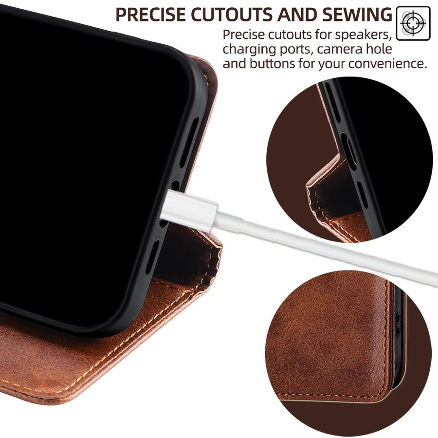 Magnetische Leder-Brieftasche mit Kartenfächern als Flip-Etui für Motorola E14 G64 G64Y G85 G54 Moto G Power G Play G 5G 2024 in Schwarz und Braun - Bild 6