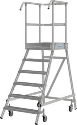 Krause Stabilo Podestleiter mit 6 Stufen, fahrbar, Aluminium, Silber, Plattform B: 60 cm, T: 72 cm, Stufenhöhe: 18 cm, Geländerhöhe: 100 cm