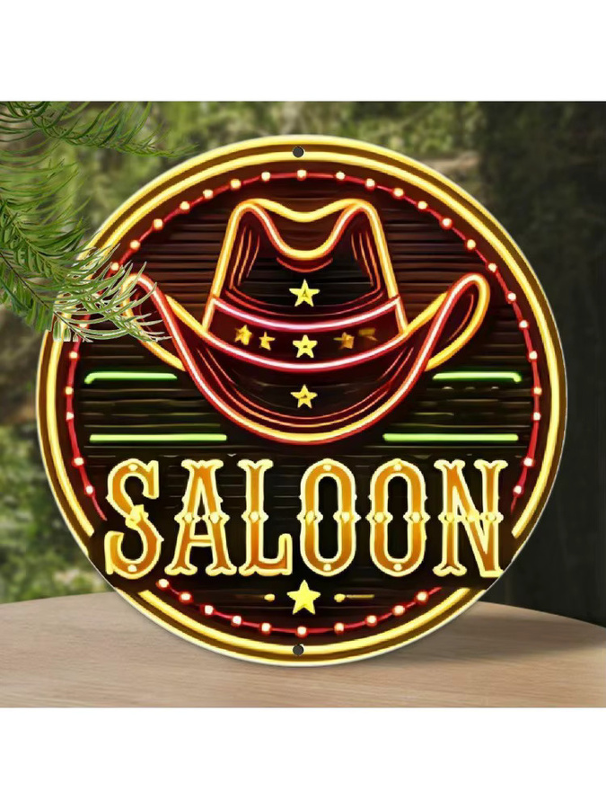 Potdemiel Vintage Western Saloon Schild aus Metall in Multicolor, runde Wanddekoration mit Cowboyhut-Motiv, Durchmesser: 20 cm - Bild 6