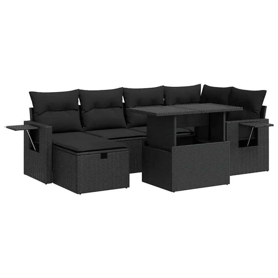 vidaXL 7-teilige Garten-Sofagarnitur aus Poly-Rattan mit Kissen in Schwarz - Bild 2