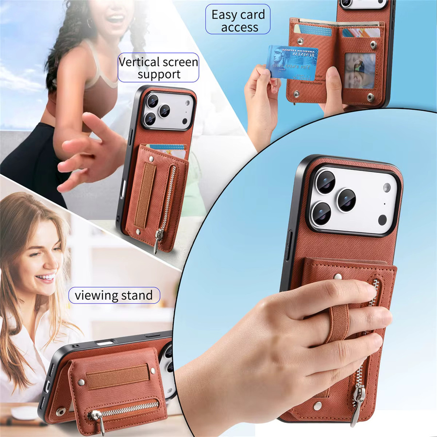 Flip RFID Wallet Lederhülle mit Handgelenkschlaufe und Kartenhalter für iPhone Modelle in Blau oder Braun - Bild 6