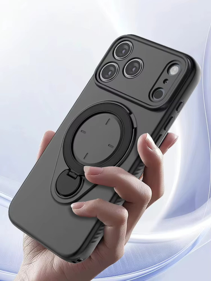 Magnetische TPU-Handyhülle mit 360 Grad drehbarem Ständer und Ringhalter für iPhone 16 Pro Max und iPhone 16 Plus in Schwarz - Bild 6