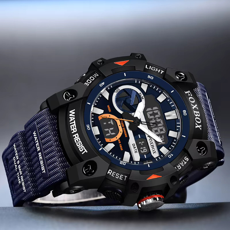 FOXBOX Digitaluhr, Quarz, Kunststoff, Edelstahl, Schwarz, Herren - Bild 2
