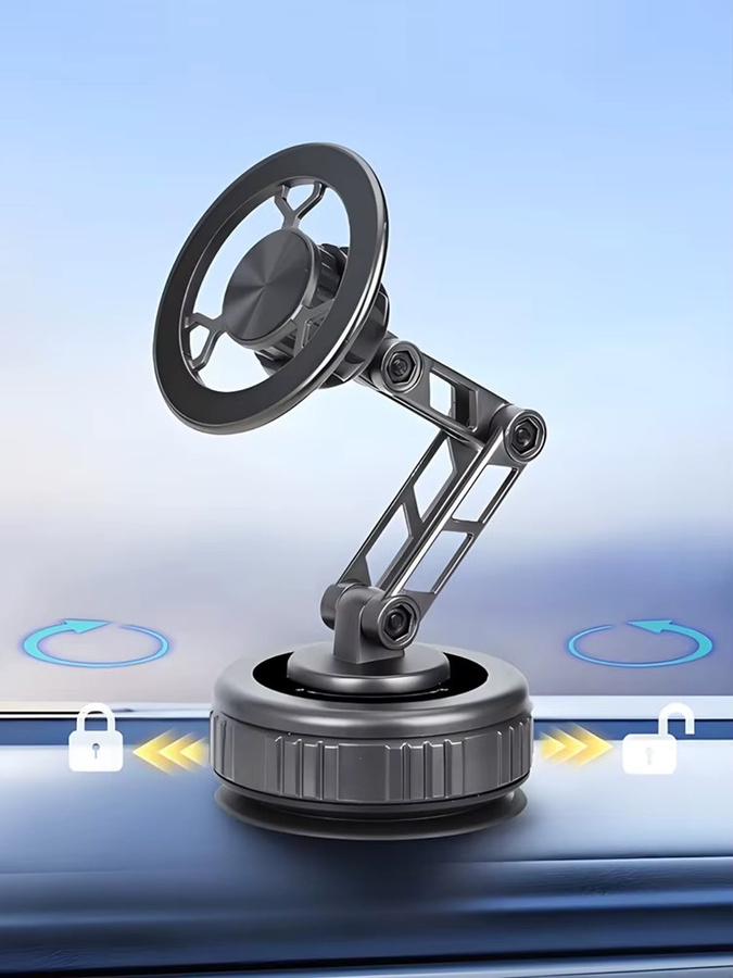 TONGDAYTECH Universeller Magnetischer Auto-Handyhalter mit Vakuum-Saugnapf, 360° Rotationshalterung und dreifach-achsiger Faltfunktion, Grau oder Schwarz - Bild 4