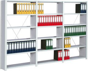 Regalwerk Standard Büroregal Grundfeld in Lichtgrau RAL 7035 mit Vollblechwänden und 6 Stahlfachböden, B/T/H: 87,5 x 60 x 200 cm - Bild 1