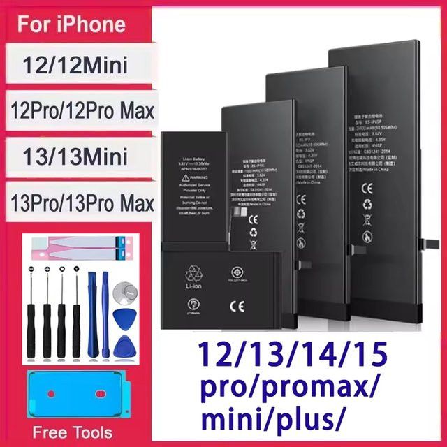 Ersatzakku für Apple iPhone 12 13 14 15 Pro Pro Max Mini Plus in Schwarz inklusive Werkzeug-Set - Bild 1