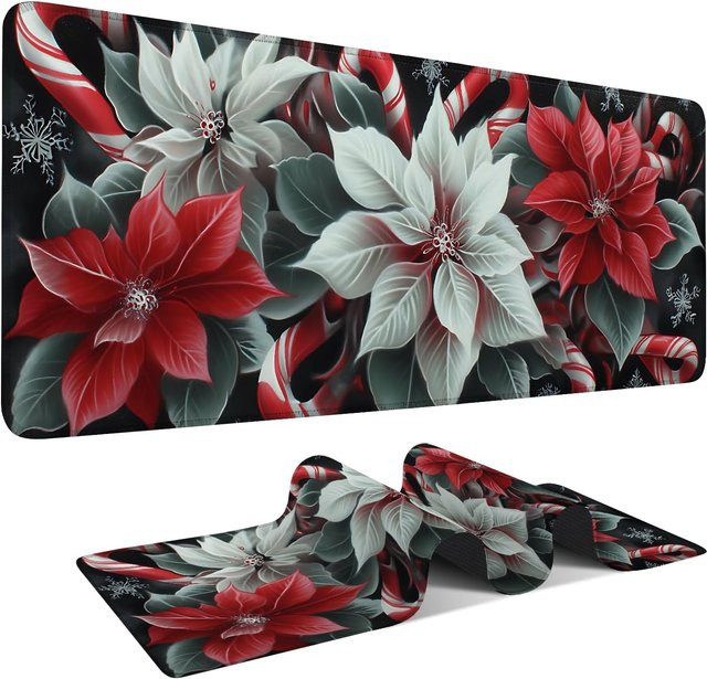Gaming-Mauspad mit Weihnachtsblumen Design in Multicolour mit rutschfester Gummiunterseite und genähten Kanten - Bild 1