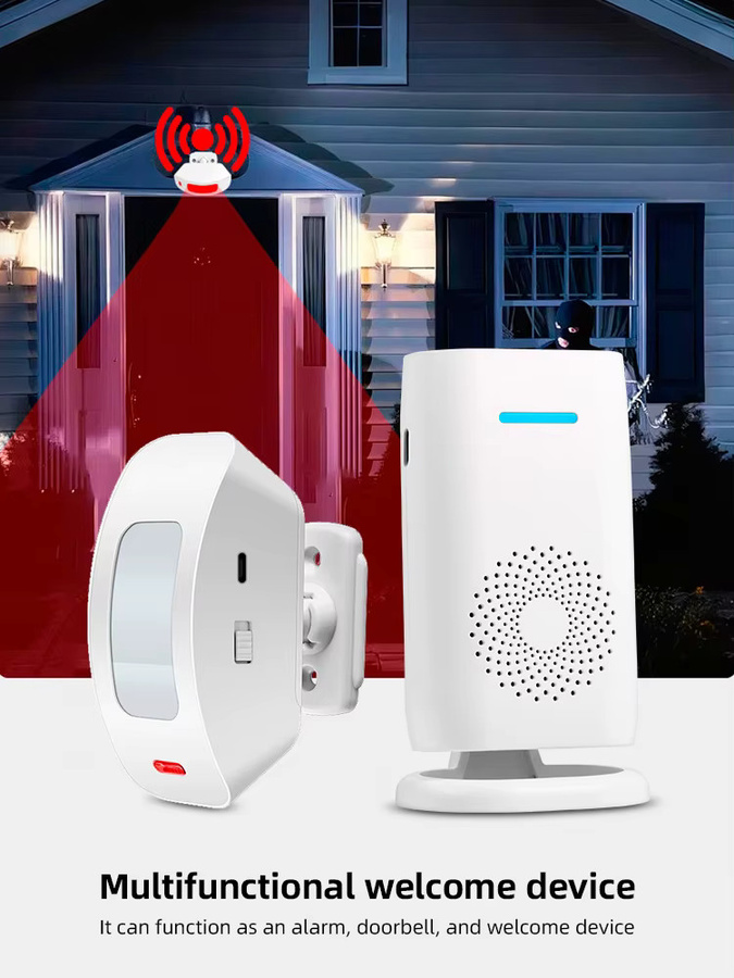 KERUI Kabellose Willkommensglocke mit PIR-Bewegungssensor und Alarm, Smart Home Türklingel für Zuhause und Büro, Weiß - Bild 7