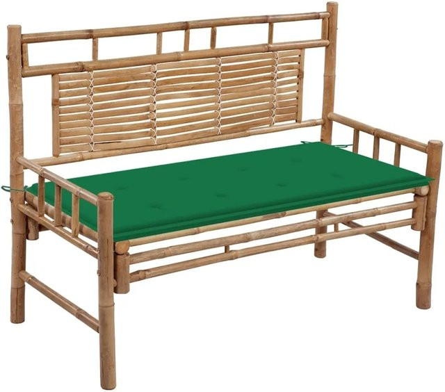 furnicato Gartenbank aus Bambus mit grünen Auflagen, Breite: 120 cm - Bild 1
