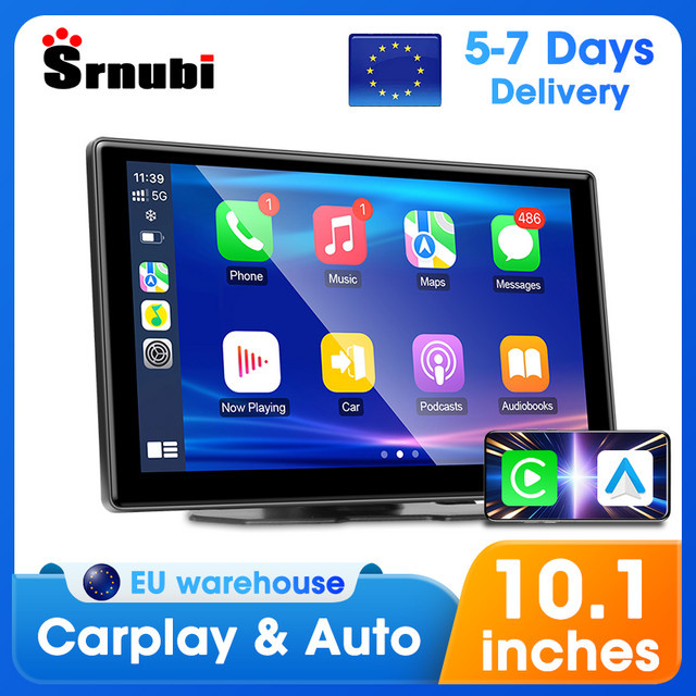 Srnubi 10-Zoll tragbarer kabelloser Carplay-Bildschirm mit Rückfahrkamera und Android Auto, Multimedia-Player für dein Auto, Schwarz - Bild 1