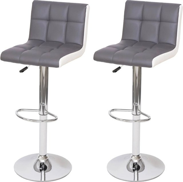 PROREGAL 2er-Set Barhocker gepolstert mit Lehne, höhenverstellbar, Kunstleder, Grau-Weiß, Chromfuß, Sitzhöhe: 63-87 cm - Bild 1
