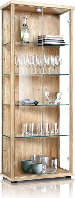 K-Möbel Vitrinenschrank mit 2 Glastüren und LED-Beleuchtung in Buche, H x B x T: 176 x 67 x 33 cm - Bild 1