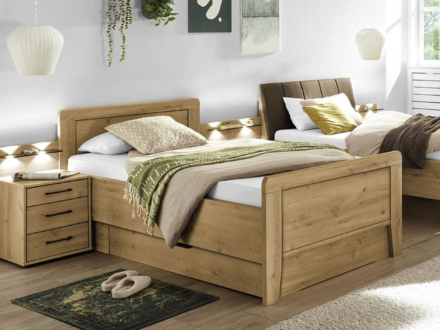Modernes Bett Rolf Weber aus Massivholz in Eiche Bianco und Braun, B/T/H: 90 x 200 x 207 cm - Bild 1