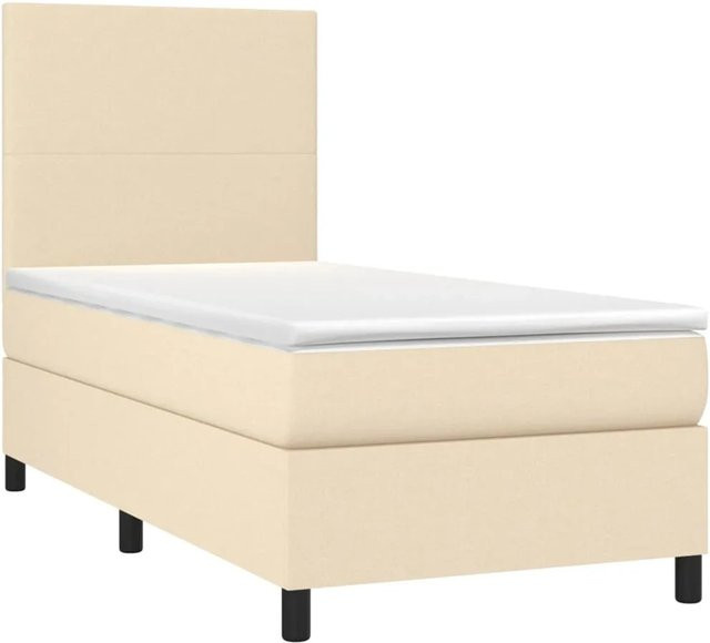vidaXL Boxspringbett mit Matratze in Creme und Beige, Hybridbett mit LED-Unterbettbeleuchtung und USB-Ladeport, Taschenfederkern, B/T/H: 90 x 200 x 118 cm - Bild 1