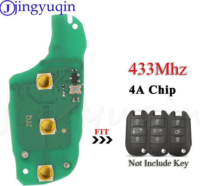 Jingyuqin Auto Fernbedienung Schlüssel Platine Fob mit 3 Tasten, 433,92 MHz FSK 4A Chip für Peugeot 208 2008 308 508 und Citroen C3 C4 C5, Farbe: Grün, Nur PCB - Bild 1