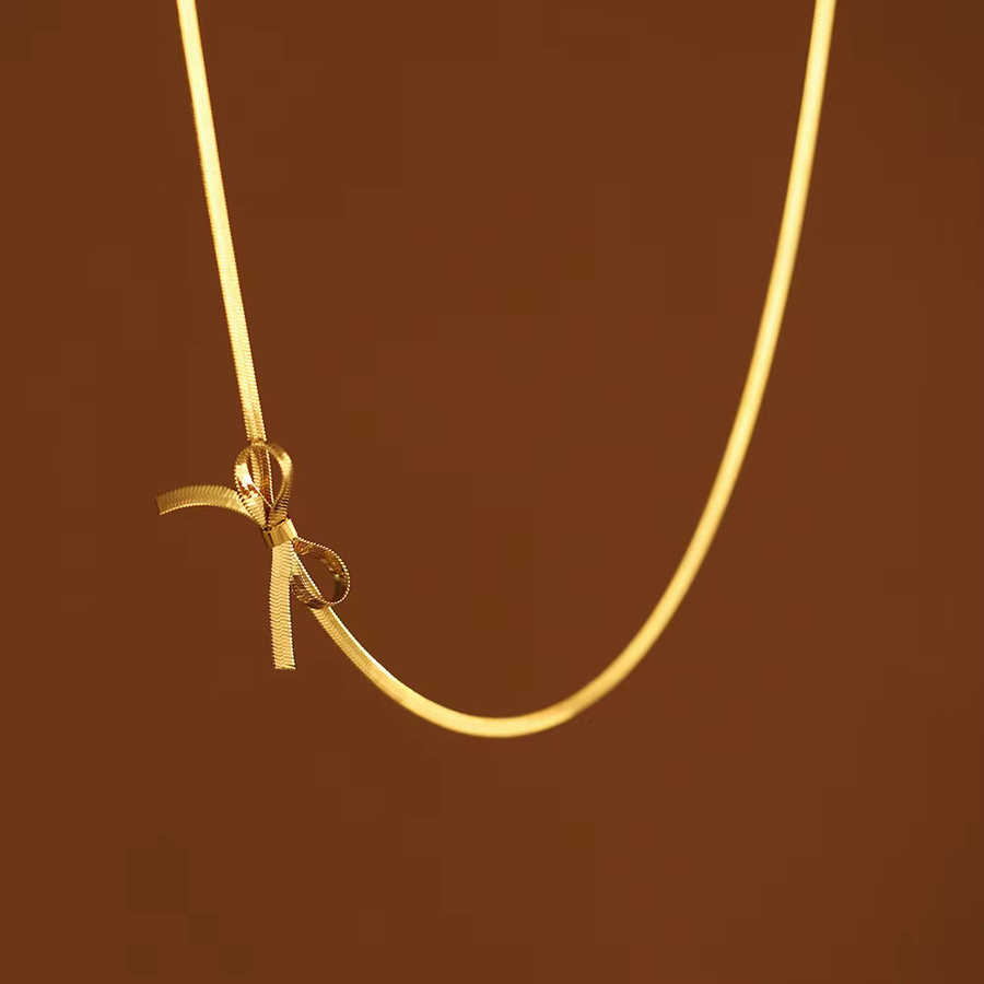 amofa Choker-Halskette, Knoten-Schleife, 18 Karat vergoldeter Edelstahl, Damen - Bild 2