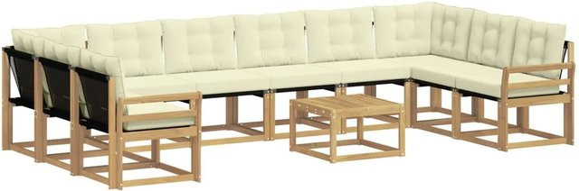 vidaXL Outdoor-Sofagarnitur aus massivem Akazienholz mit 11 Kissen in Weiß und Creme - Bild 1