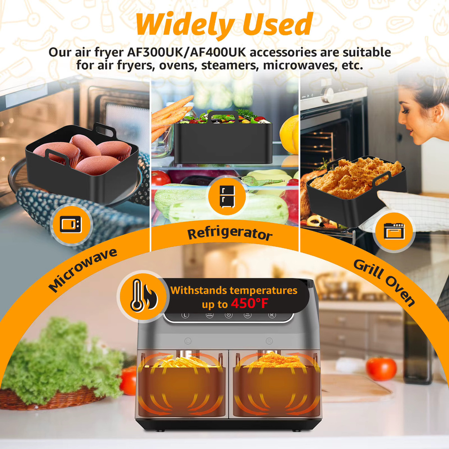 Willstar Zubehör-Set für Luftfritteusen mit Silikonmatte, Edelstahl-Rack, Grill-Clip und Silikonbürste in Grau und Schwarz - Bild 5