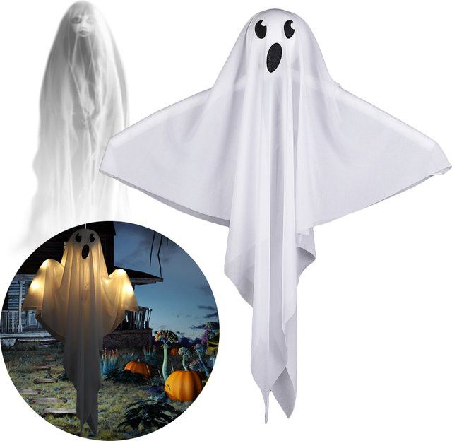 VAKIND Halloween Geister-Horror-Requisite, batteriebetriebene beleuchtete Geister-Dekoration in Weiß zum Aufhängen für Terrasse und Rasen - Bild 1