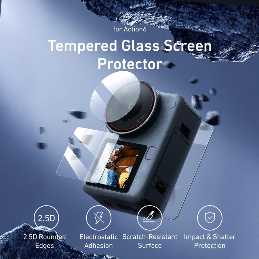 Telesin Displayschutzfolie aus gehärtetem Glas und Objektivschutzglas für DJI Osmo Action 6, transparent - Bild 2