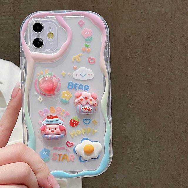 TUNEDEE iPhone Schutzhülle mit 3D Blume und niedlichem Schwein als Hängekette, transparent - Bild 1