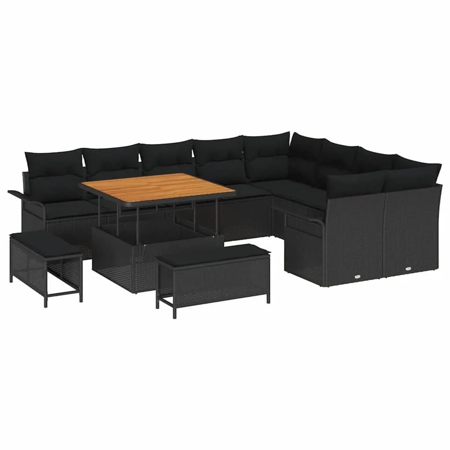 vidaXL Garten-Sofa-Set in L-Form mit 12-teiligem Zubehör, Kissen und integriertem Stauraum, Schwarz - Bild 2