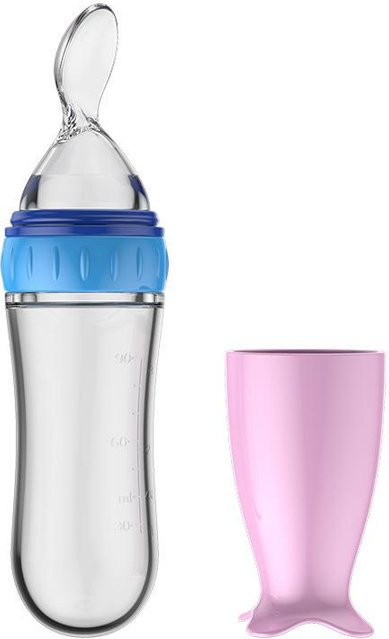 DHDH Silikon Quetschlöffel Babyflasche zum Füttern von Brei und Nahrungsergänzungsmitteln, BPA-frei, Blau/Rosa/Mehrfarbig - Bild 1