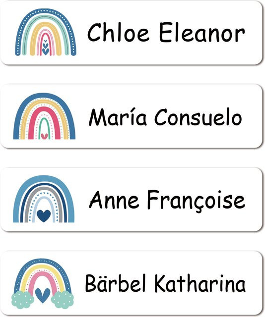 Personalisierte Namensaufkleber Regenbogen 414, individuelle wasserfeste Etiketten in Multicolor für Schule und Kindergarten - Bild 1