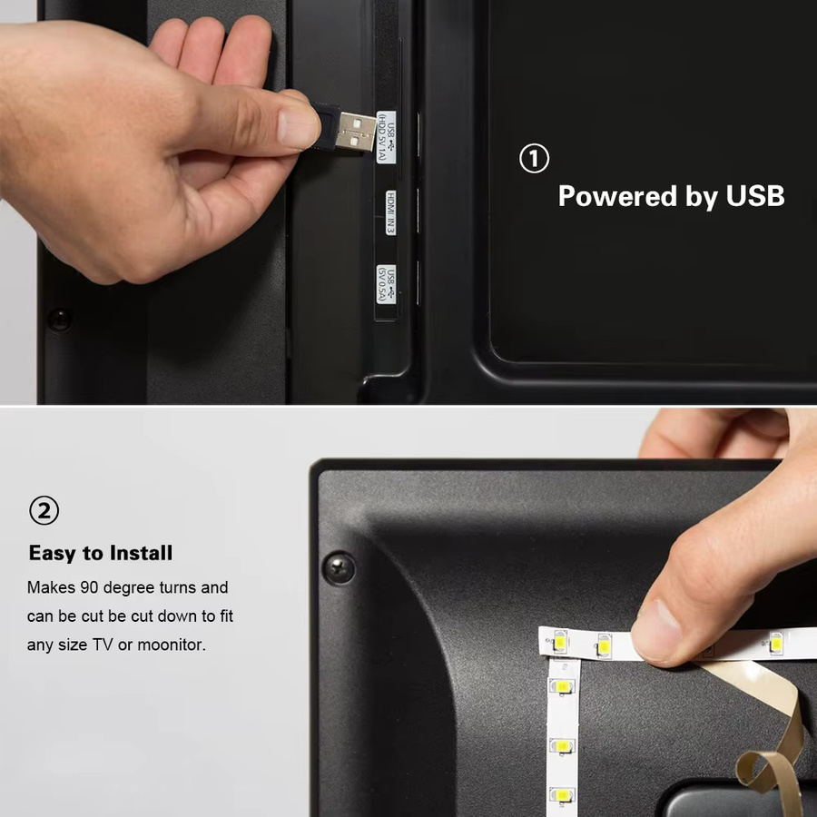MALITAI USB LED Streifen mit 2835 SMD Dioden in Weiß zur Hintergrundbeleuchtung für TV oder Spiegel - Bild 4