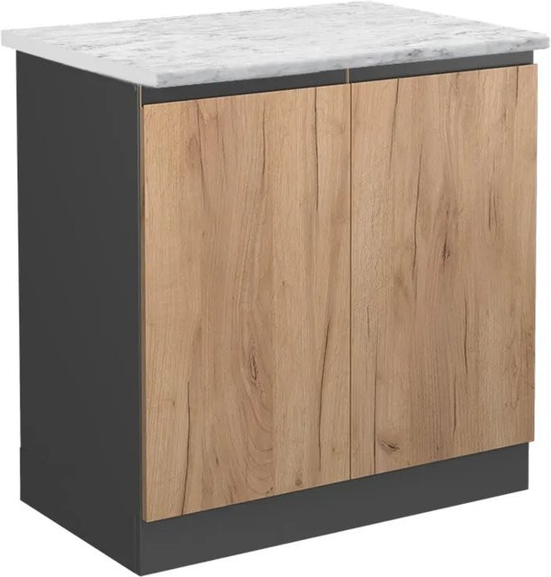 Vicco Spülenunterschrank R-Line Goldkraft Eiche Anthrazit mit Marmor-Optik B/T/H: 81,6 x 46,0 x 79,0 cm - Bild 1