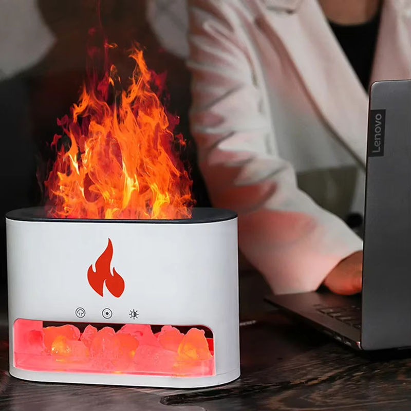 DUTRIEUX Luftbefeuchter und Aroma Diffusor mit Kristall Salz Stein in Schwarz als Kamin Flammen Lampe für dein Zuhause - Bild 4