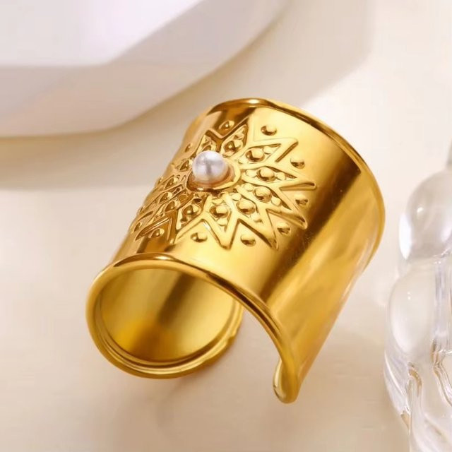 ETCAVCE Ring Edelstahl, Gold, Perle, Damen - Bild 1
