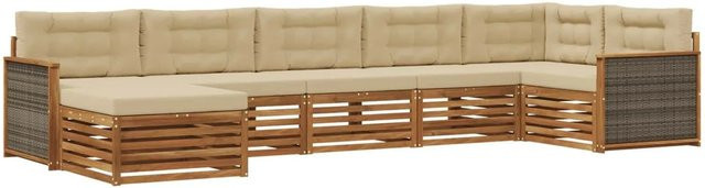 vidaXL Outdoor-Sofagarnitur L-Form aus Massivholz Akazie mit 7 Kissen in Natur und Beige - Bild 1