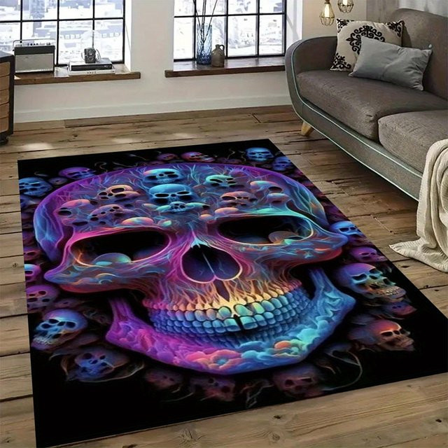 VIKAMA Teppich mit Totenkopfmuster in Multicolour, rutschfest und wasserabsorbierend, B/T: 60 x 40 cm - Bild 1