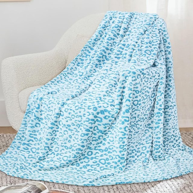 JMG Household Supplies Flaneldecke mit Leopardenmuster in Blau, weiche Plüschdecke aus Fleece für Sofa und Schlafzimmer, B/H: 70 x 100 cm - Bild 1