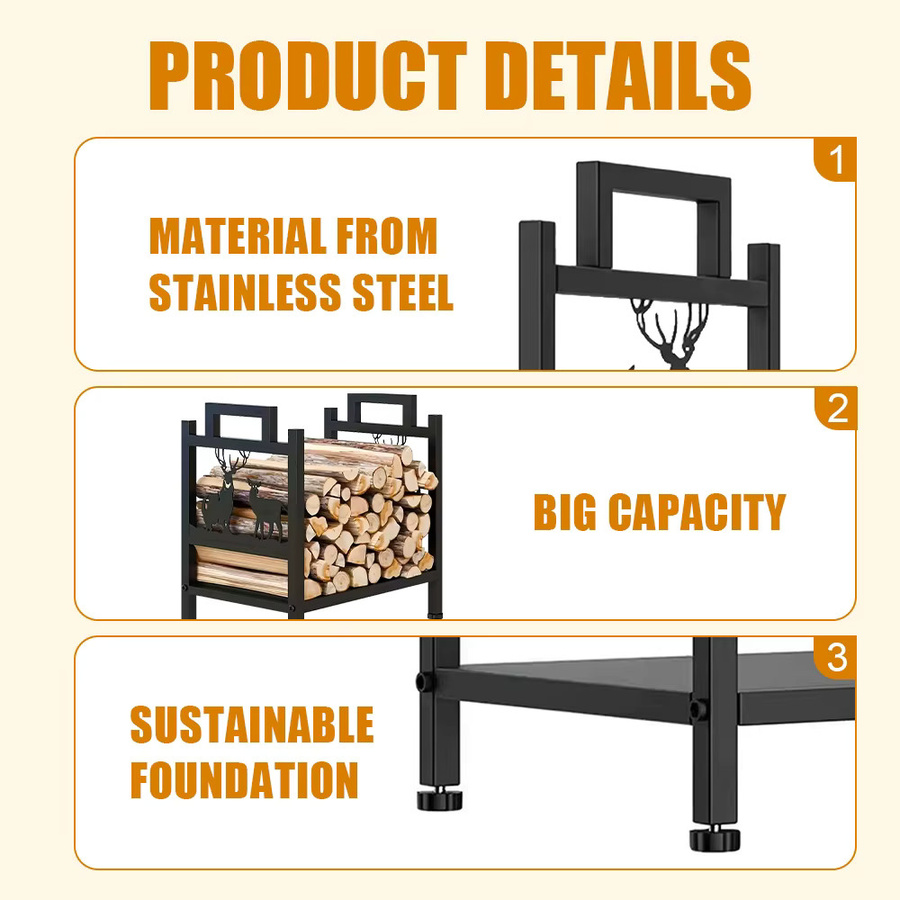 combiubiu Kamin Holzregal aus Metall in Schwarz Matt, B/T/H: 42 x 30 x 42 cm - Bild 2