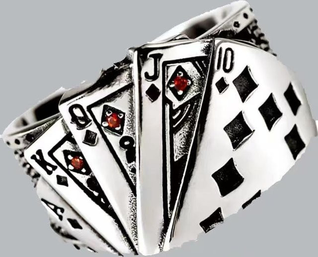 Spielkarten Ring, Zinklegierung, Silber, Unisex, Offener Ring - Bild 1