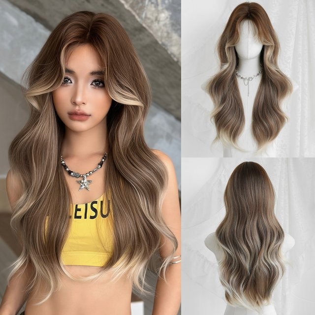 NAMM Perücke, lange wellige braune Ombre blonde Synthetikperücke, Damen - Bild 1
