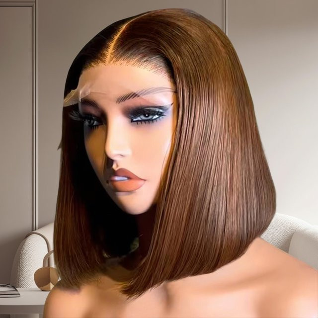 Doralia Bob-Perücke, schokoladenbraun, seidig glattes Haar, stumpfer Schnitt - Bild 1