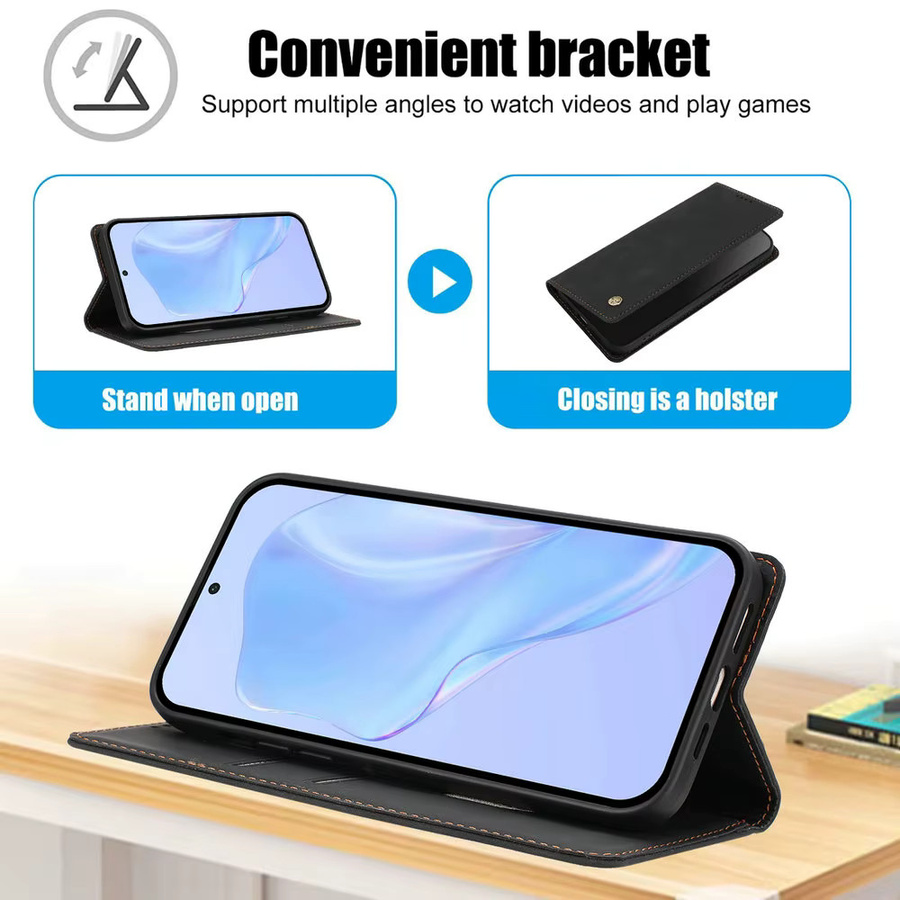 Realme GT 7T GT 7 Pro 5G Flip Cover Leder Hülle mit Anti-Diebstahl-Bürsten-Design in Schwarz und Gelb - Bild 4