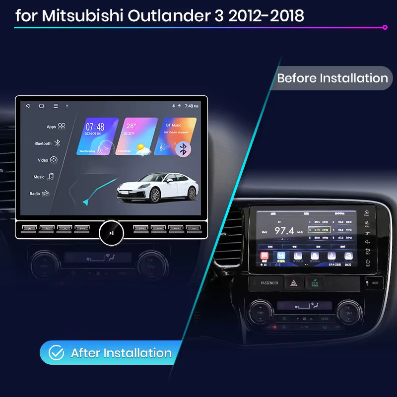 Junsun 13,1 Zoll QLED Wireless CarPlay und Android Auto Autoradio für Mitsubishi Outlander 3 (2012-2018) in Schwarz mit DSP und SWC - Bild 2