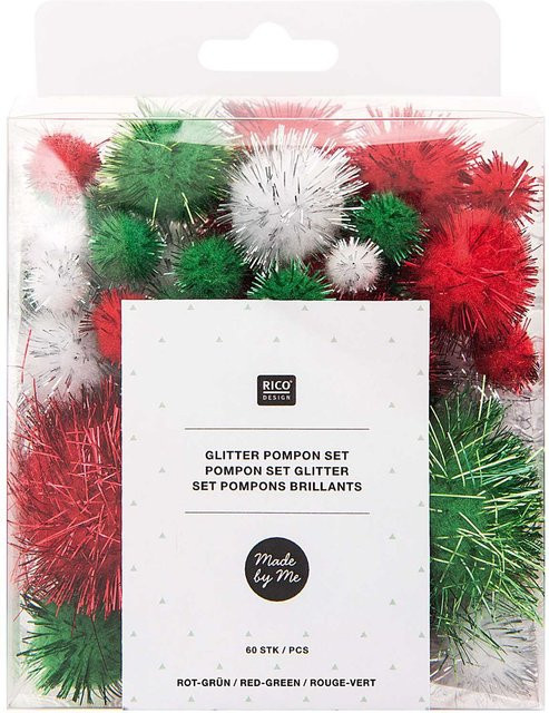 Rico Design Glitter Pompons 63 Stück in Rot-Grün - Bild 1